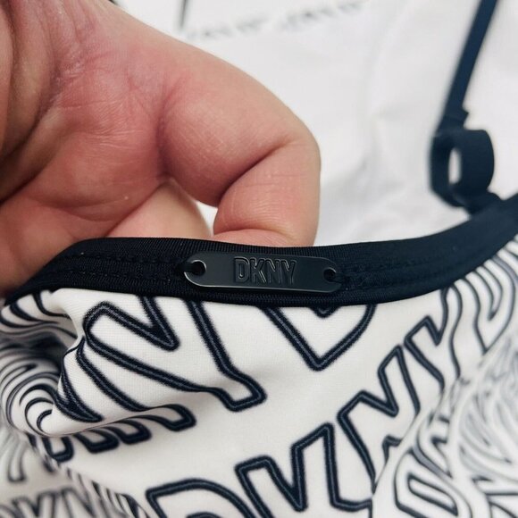 DKNY Womens Size Medium Logo-Print One-Piece Swimsuit in White & Black $108 2031 - Picture 6 of 7